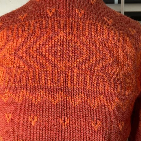 Scottish Geometric Orange Red 100% Wool LEWIS CREW Scotland PERFECT Handmade M - Picture 8 of 13